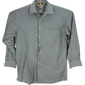 Van Heusen Shirt Mens Size 15.5 32/33 Green Gray White Checkered Button Up STAIN